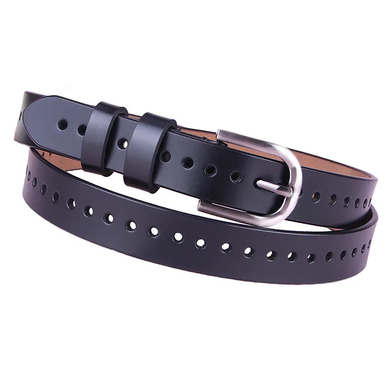 Zency Hollow Out Women's Belt 100% Genuine Leather High Quality Pin Buckle Fashion Decorative Jeans Belt Black White Coffee