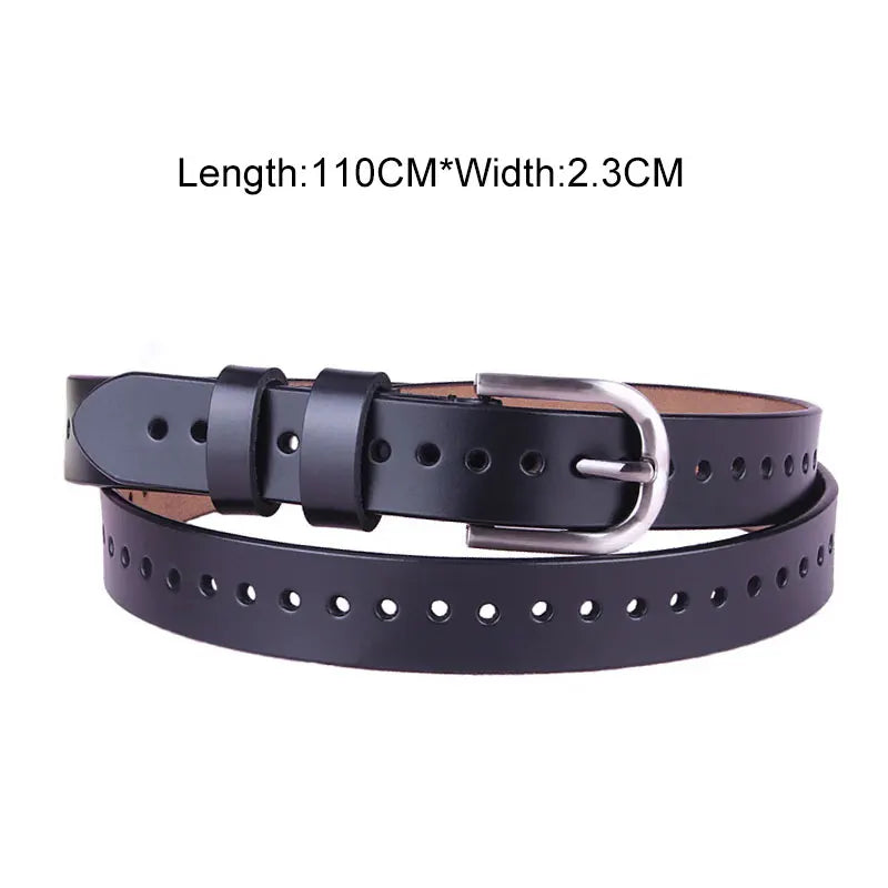 Zency Hollow Out Women's Belt 100% Genuine Leather High Quality Pin Buckle Fashion Decorative Jeans Belt Black White Coffee