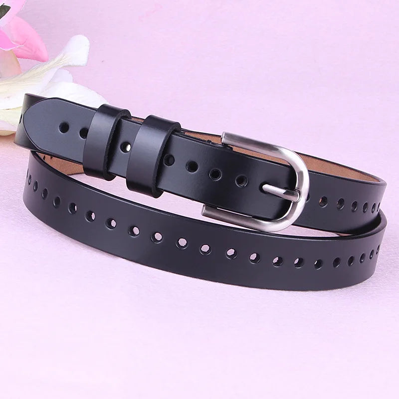 Zency Hollow Out Women's Belt 100% Genuine Leather High Quality Pin Buckle Fashion Decorative Jeans Belt Black White Coffee