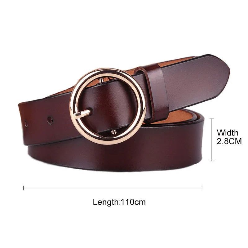 Zency Luxury Brand 100% Genuine Leather Women Belts High Quality Fashion Round Pin Buckle Waist Belt For Jeans Black White Brown