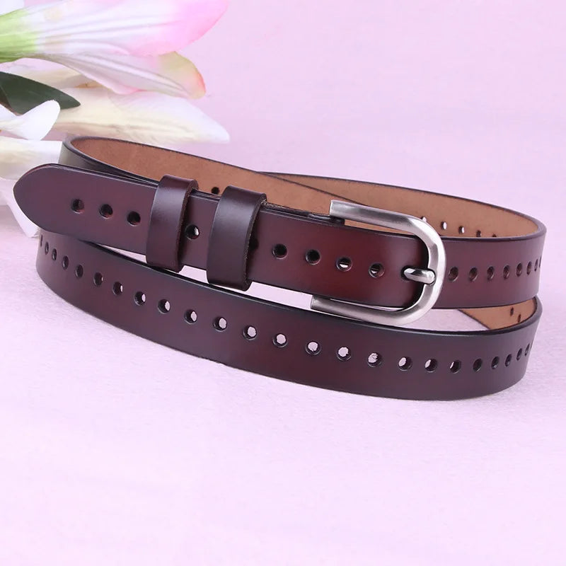 Zency Hollow Out Women's Belt 100% Genuine Leather High Quality Pin Buckle Fashion Decorative Jeans Belt Black White Coffee