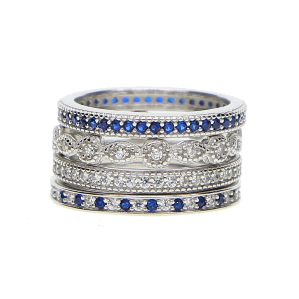 Stackable Crystal Blue Rings Set