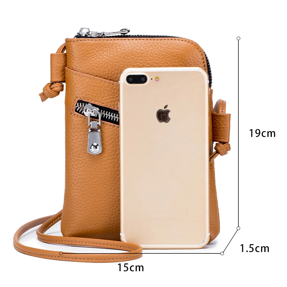 Zency Soft Genuine Leather Handbag Small Design Mobile Phone Wallet High Quality Women's Shoulder Strap Bag Card Holder Bags