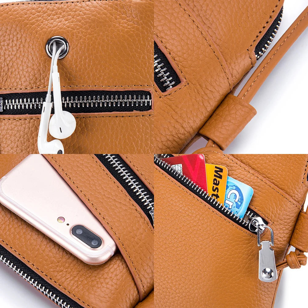 Zency Soft Genuine Leather Handbag Small Design Mobile Phone Wallet High Quality Women's Shoulder Strap Bag Card Holder Bags