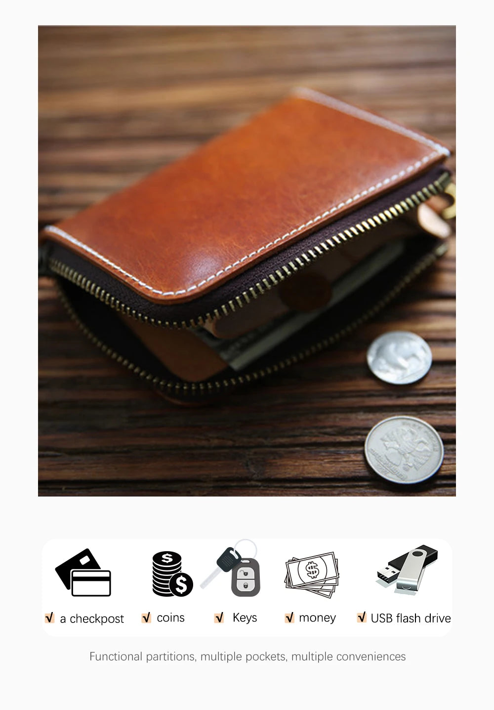 Zency Genuine Leather Long Wallet Cowhide Clutch Multiple Card Slots Holders Bag Coin Purses Unisex Multifunction Solid Bags