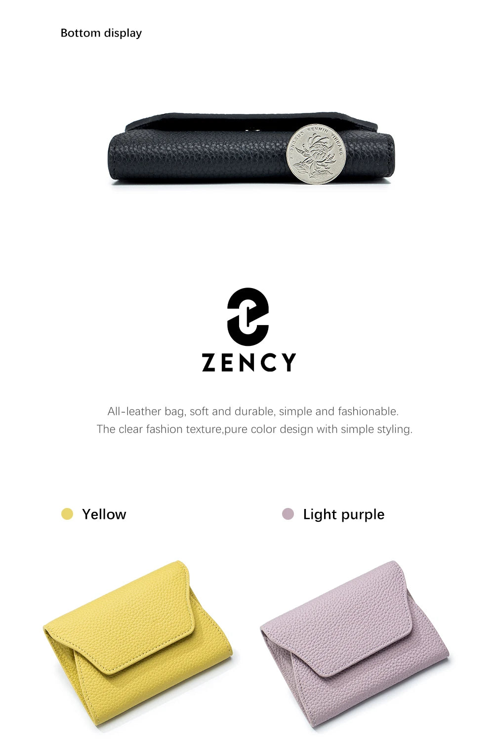 Zency Women's Genuine Leather Wallet Case Money Bags Female Coin Purse Small Fashin High Quality Credit Card Bag Organizer Pouch