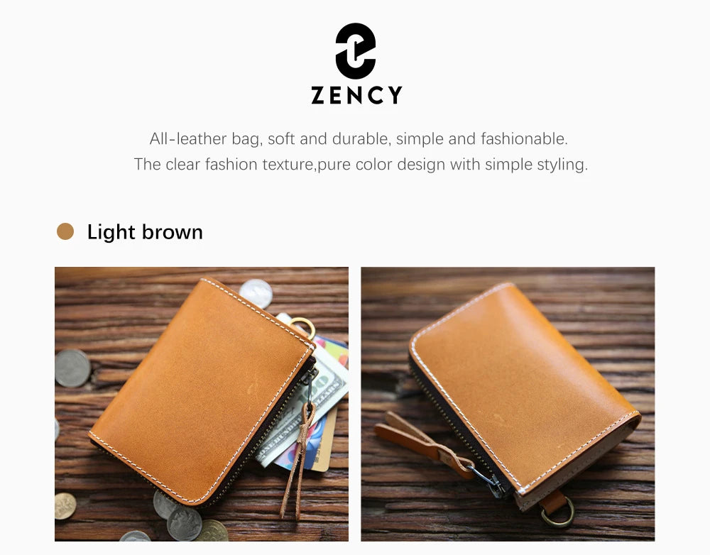 Zency Genuine Leather Long Wallet Cowhide Clutch Multiple Card Slots Holders Bag Coin Purses Unisex Multifunction Solid Bags