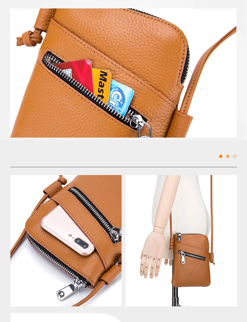 Zency Soft Genuine Leather Handbag Small Design Mobile Phone Wallet High Quality Women's Shoulder Strap Bag Card Holder Bags