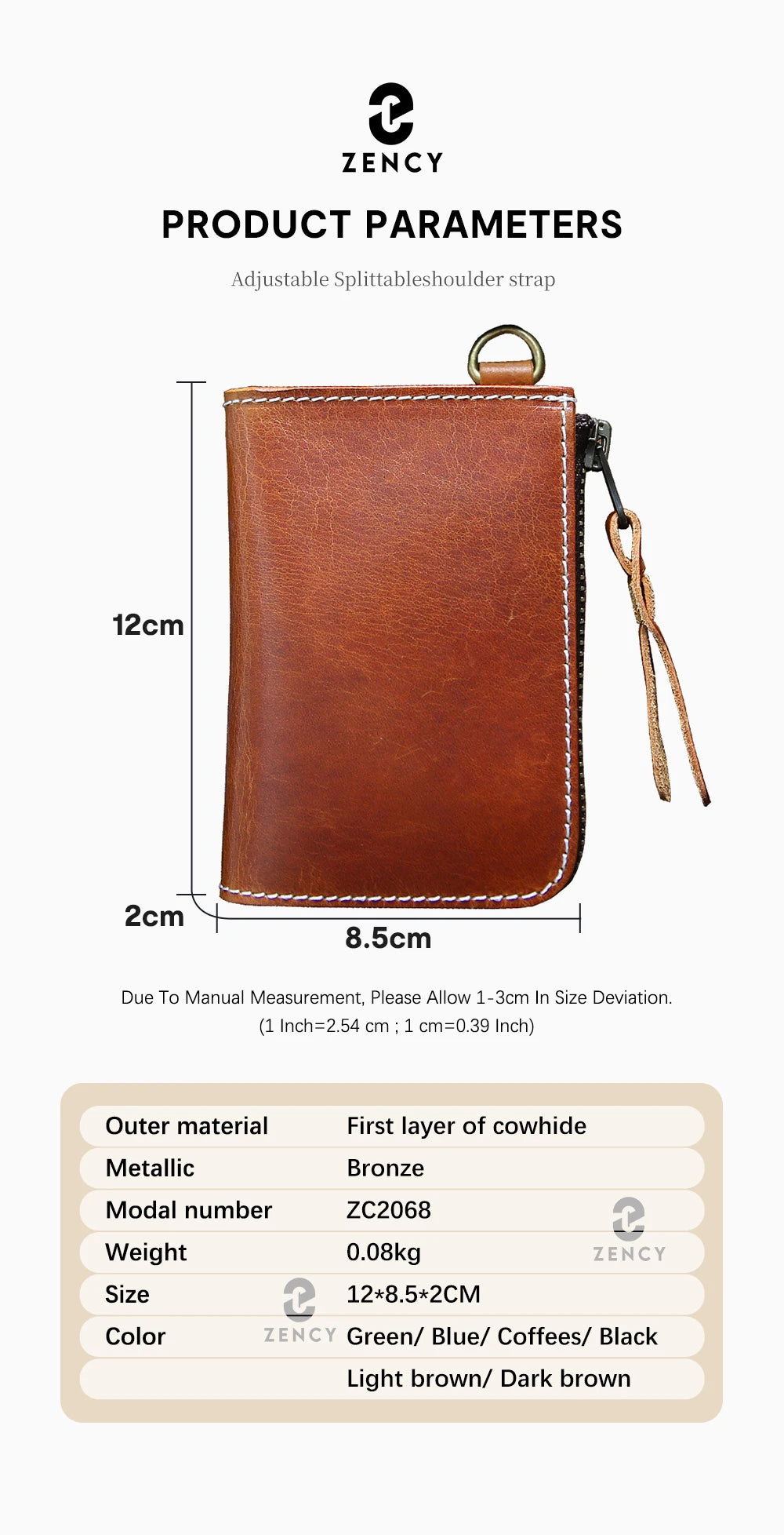 Zency Genuine Leather Long Wallet Cowhide Clutch Multiple Card Slots Holders Bag Coin Purses Unisex Multifunction Solid Bags