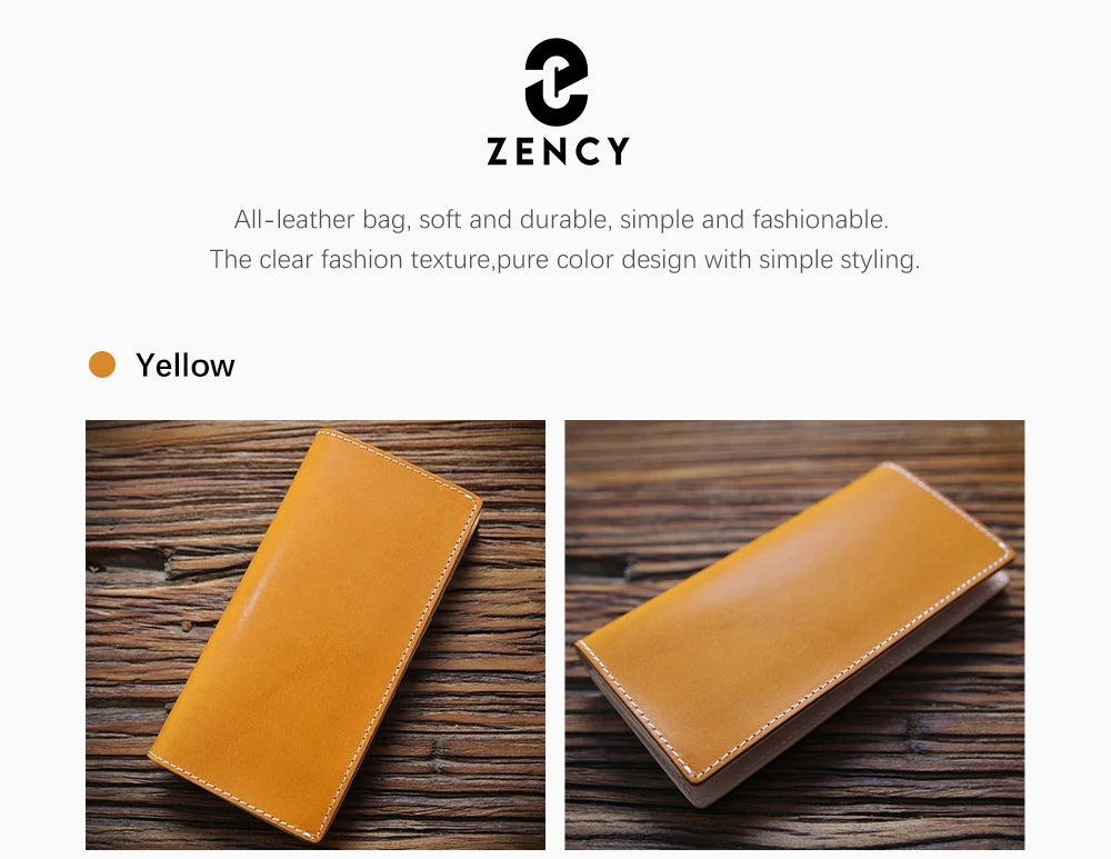 Zency Genuine Leather Long Wallet Cowhide Clutch Multiple Card Slots Holders Bag Coin Purses Unisex Multifunction Solid Bags