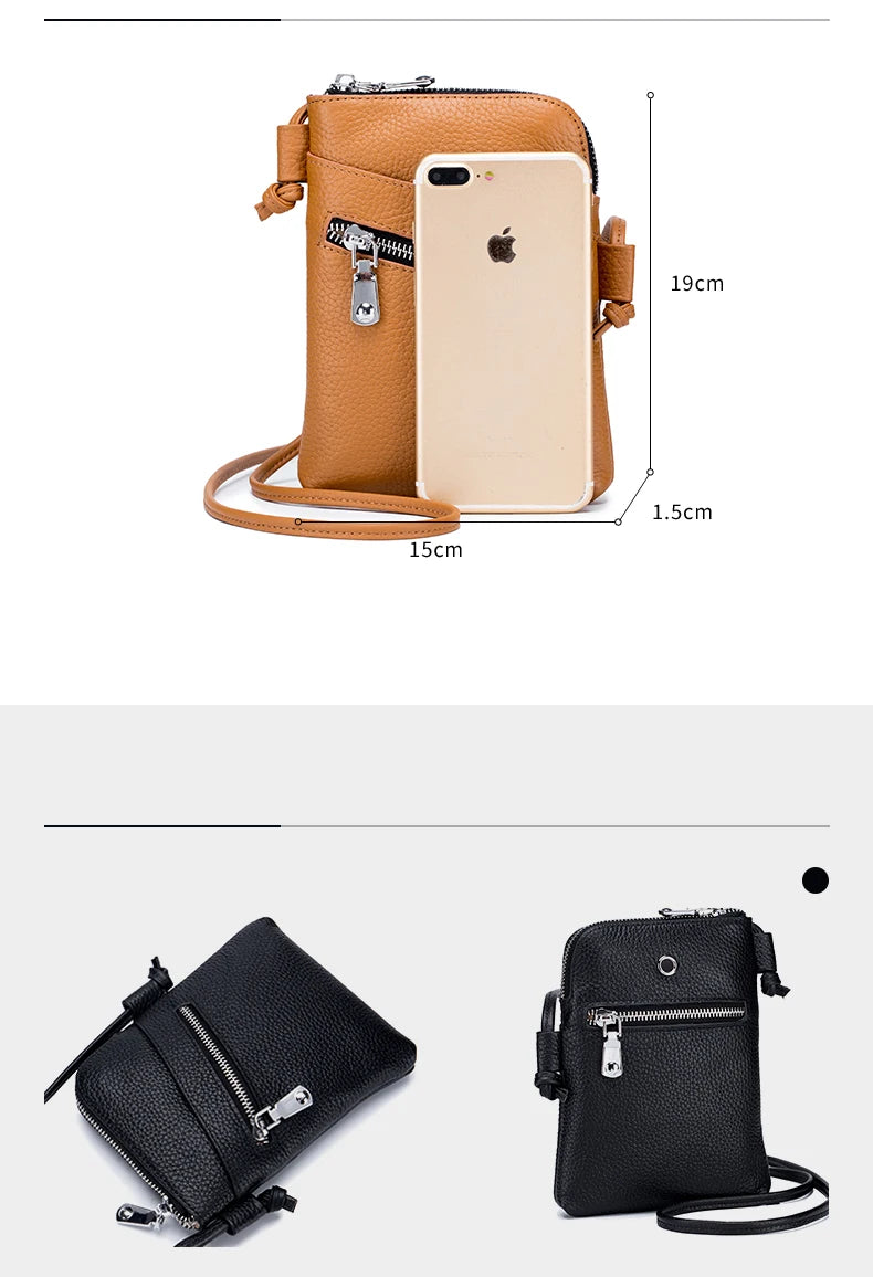 Zency Soft Genuine Leather Handbag Small Design Mobile Phone Wallet High Quality Women's Shoulder Strap Bag Card Holder Bags