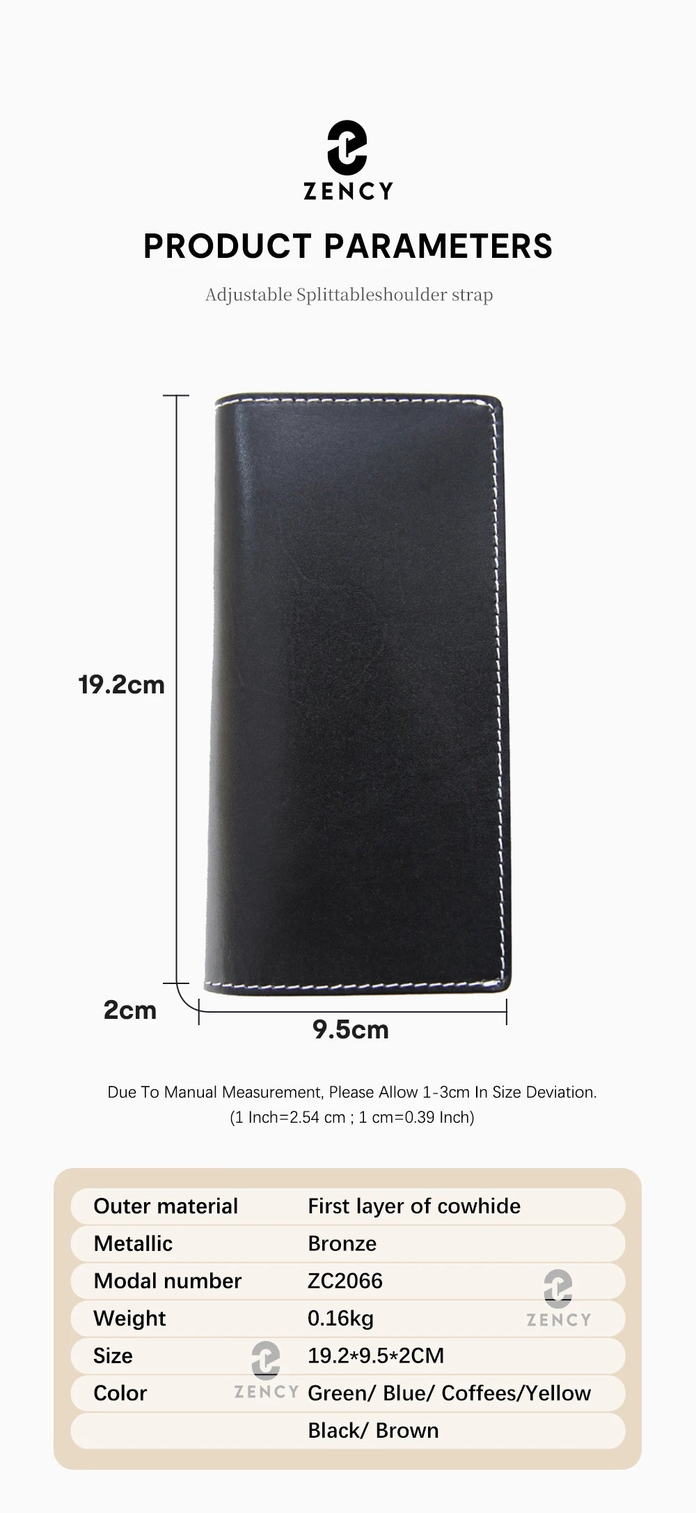 Zency Genuine Leather Long Wallet Cowhide Clutch Multiple Card Slots Holders Bag Coin Purses Unisex Multifunction Solid Bags