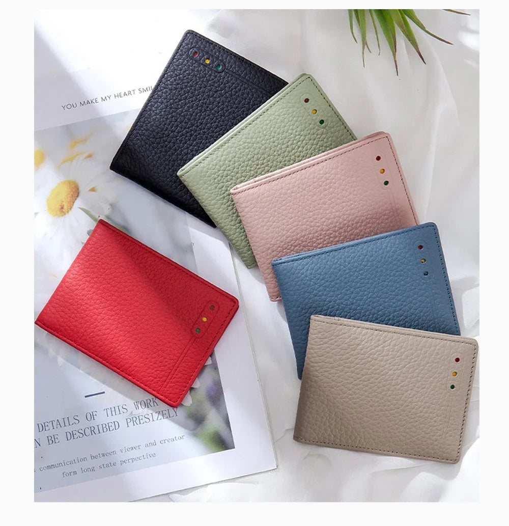 Zency Women's Ultra-thin FIRD Anti-theft Wallet Case Genuine Leather Multi-functional Card Holder Clip Creative Coin Purse