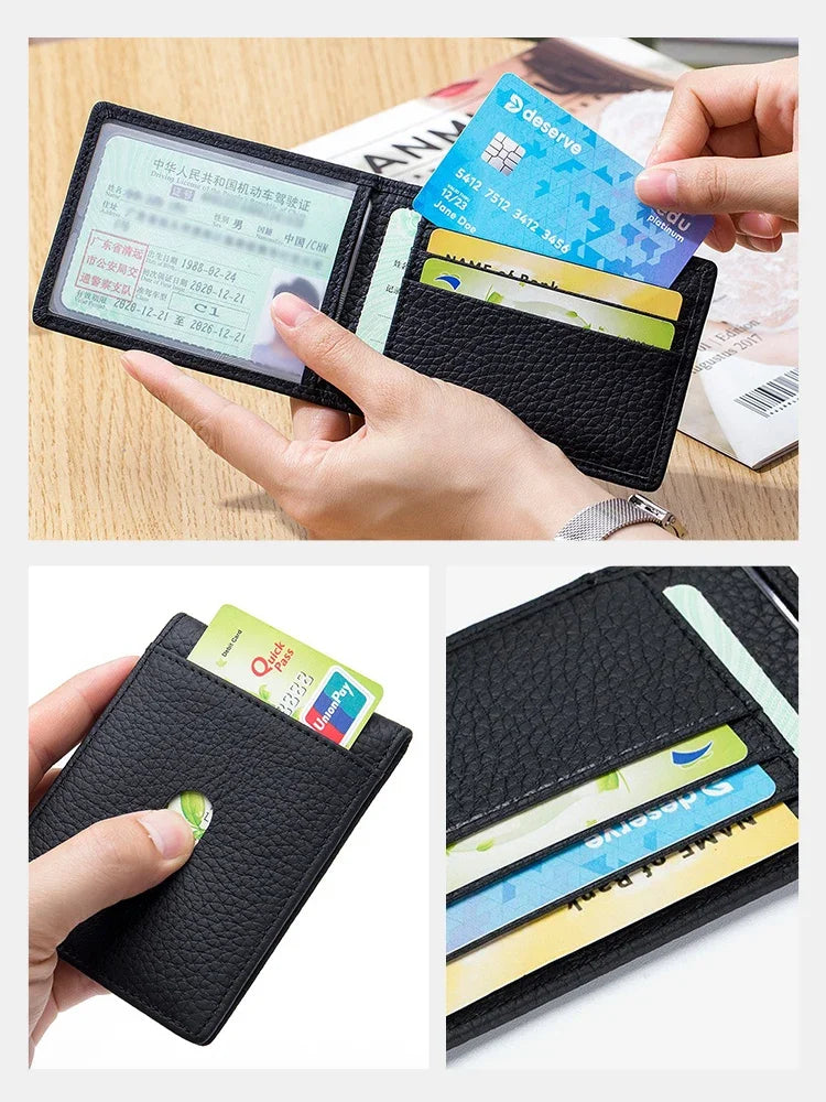 Zency Women's Ultra-thin FIRD Anti-theft Wallet Case Genuine Leather Multi-functional Card Holder Clip Creative Coin Purse