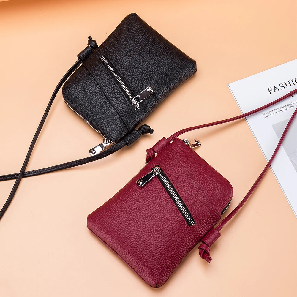 Zency Soft Genuine Leather Handbag Small Design Mobile Phone Wallet High Quality Women's Shoulder Strap Bag Card Holder Bags