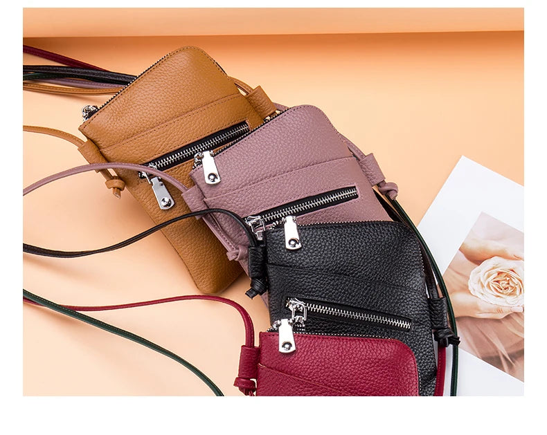 Zency Soft Genuine Leather Handbag Small Design Mobile Phone Wallet High Quality Women's Shoulder Strap Bag Card Holder Bags