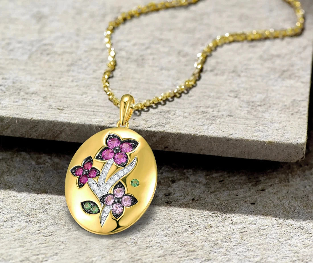 Pink Sapphire Flower Pendant